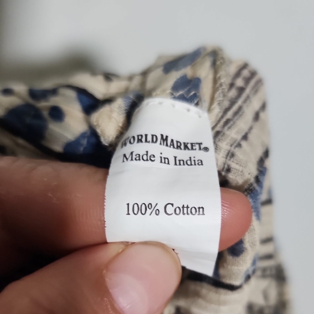 Cost Plus World Market Beige and Navy Striped Boho Wide-Leg Pants - Picture 3 of 3